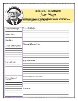 Preview of Jean Piaget Biography Worksheet (Psychology)