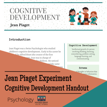 Preview of Jean Piaget's Cognitive Development Experiment - Psych Handout and Worksheet!