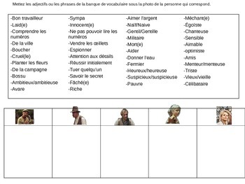 Preview of Jean de Florette- Character analysis worksheet