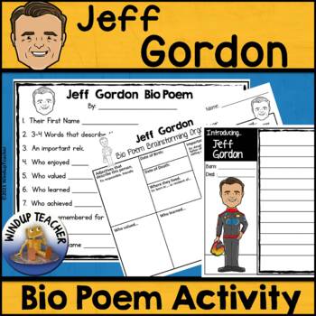 Preview of Jeff Gordon Biography Poem Activity and Writing Paper