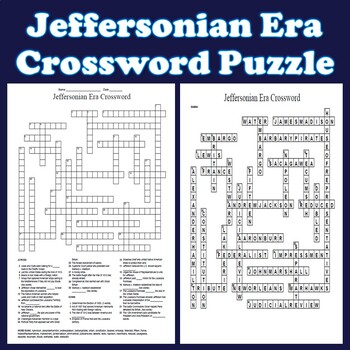 Jeffersonian Era Crossword by Mr Tillman s Social Studies TpT