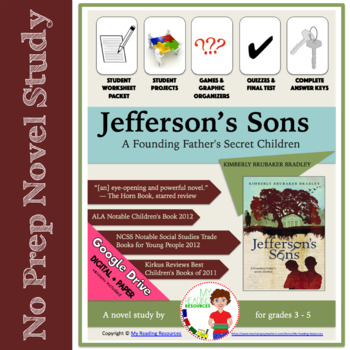 Preview of Novel Study: Jefferson's Sons by Kimberly Brubaker Bradley (Print + DIGITAL)