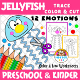 Jellyfish Cut Fun and Emotions Trace and color worksheets 