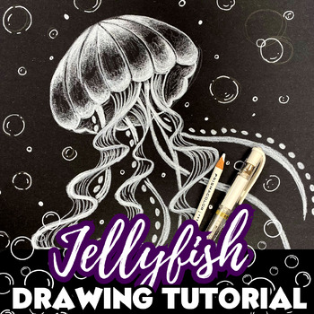 Preview of Jellyfish Drawing Tutorial | White Color Pencil | Middle/High School Art
