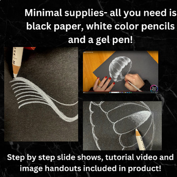 Drawing on black paper with white gel pen, Easy drawing for beginners 