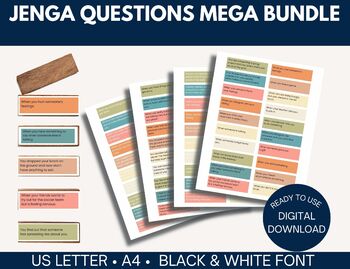 Preview of Jenga Questions Bundle,Therapy Games, Therapy Tools, School Counselor