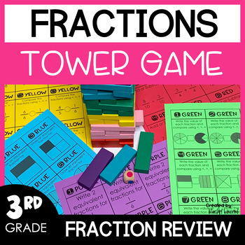 Preview of 3rd Grade Fractions Jenga Game - 3rd Grade Fraction Review - Fraction Games