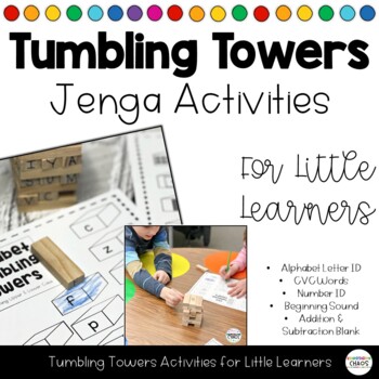 Preview of Jenga Tumbling Towers Literacy & Math Activities for Hands On Learning Practice