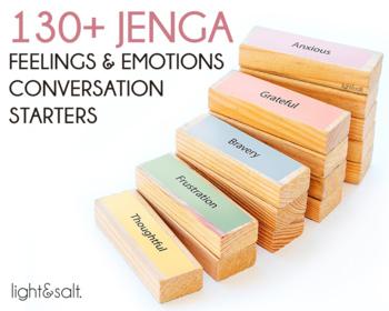 Preview of Jenga conversation starter cards, Feelings and emotions, play therapy