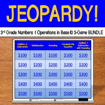 Preview of Jeopardy: 3rd Grade Numbers & Operations 3 GAME BUNDLE - CCSS & PARCC Aligned