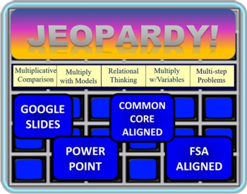 Preview of 4th Math Jeopardy- Mult (Comparative Relational Thinking & Multi-step WP)