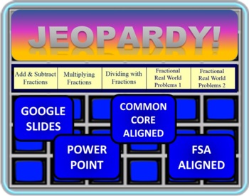 Preview of 5th Grade Math Jeopardy- Fractions (NF) GOOGLE SLIDES AND POWERPOINT