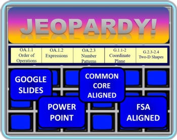 Preview of 5th Grade Math Jeopardy- Geometry and Algebraic Thinking GOOGLE SLIDES AND PPT