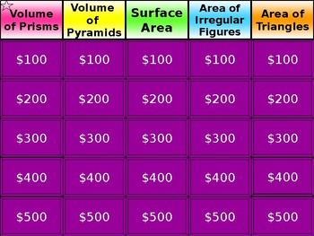 Preview of Jeopardy - Area Volume Surface Area