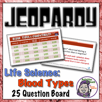 Preview of Jeopardy: Blood Types & Compatibility Game (Editable)