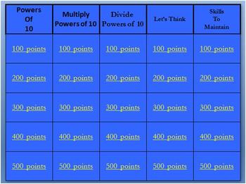 Jeopardy Common Core Powers Of 10 5th Grade Math By Rebecca Sims