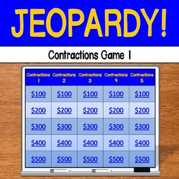Preview of Jeopardy: Contractions Game 1