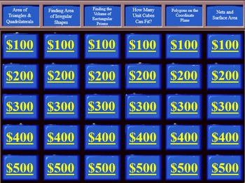 Preview of Jeopardy Game 6th Grade Common Core Geometry Unit