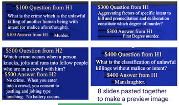 Preview of Jeopardy Game Bundle Law 1) Criminal  2) Juvenile 3) Serial & Mass Killers