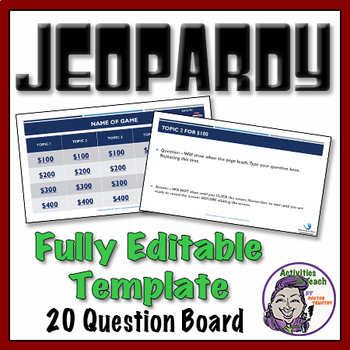 Preview of Jeopardy Game: Editable PowerPoint Template - 20 question version