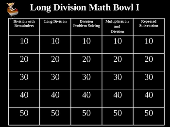 Preview of Jeopardy Game: Long Division