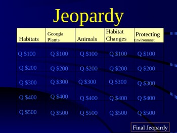 Preview of Jeopardy Georgia Life Science third Grade CRCT Review