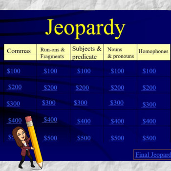 Preview of Jeopardy Grammar Review