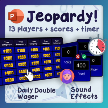Preview of Jeopardy PowerPoint Game - Score, Timer, Music (MacOS and PC)