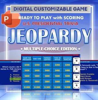 Preview of Jeopardy Game President Trivia with Scoring - Digital Resource PowerPoint