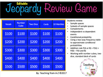 Preview of Probability Review Game
