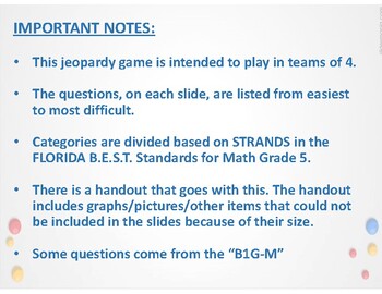 Preview of Jeopardy Review - FL B.E.S.T. Math 5th Grade