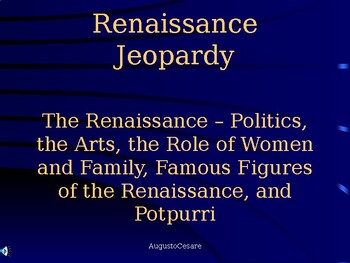Preview of Jeopardy Review Game on The Renaissance for AP European History & IB History