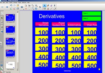 Preview of Jeopardy Style Derivatives Review Game
