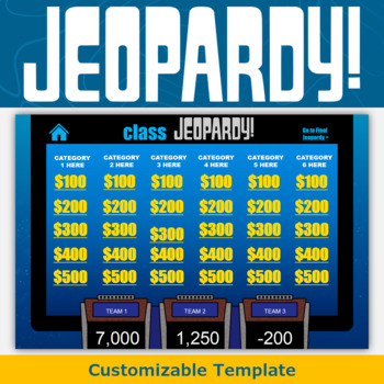 Preview of Jeopardy Template PowerPoint Game - Keep Scores and Edit