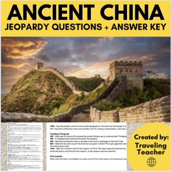 Preview of Jeopardy for Ancient China + Answer Key