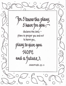 Preview of Jeremiah 29:11  'For I Know the Plans...'  (Leaf Border)