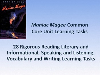 Preview of Jerry Spinelli's "Maniac Magee" Common Core Learning Tasks - 28 Rigorous Tasks!!