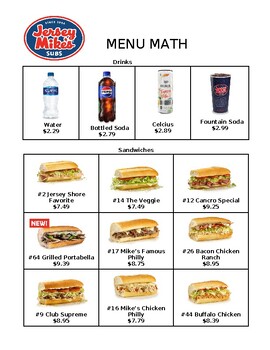 Preview of Jersey Mike's Menu Math