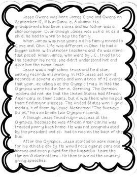 Jesse Owens - Biography and Reading Comprehension Passage by Joanna Riley