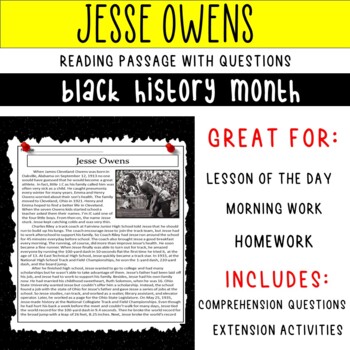 Preview of Jesse Owens Reading Comprehension Worksheet