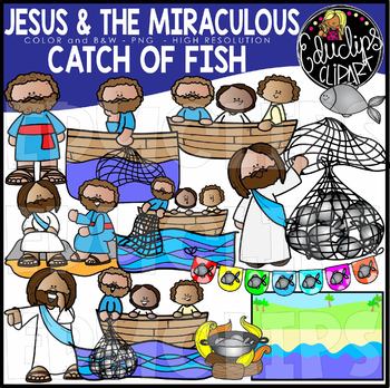 Preview of Jesus And The Miraculous Catch Of Fish {Educlips Clipart}