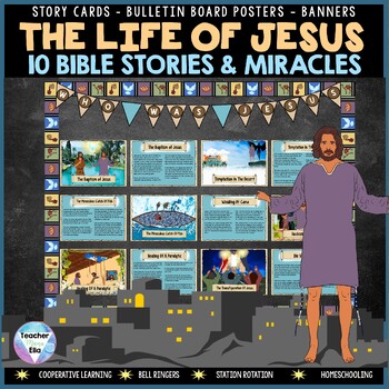 Preview of Jesus Bible Stories & Miracles Posters Flashcards Story Cards for Bulletin Board