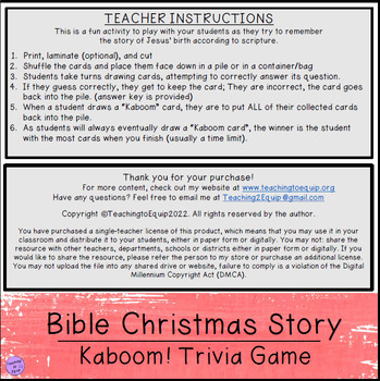 Jesus' Birth Bible Nativity Story Christmas Trivia Game by Teaching to ...
