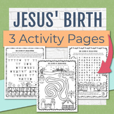 Jesus' Birth Christmas Activity Pages | 3 Nativity Workshe