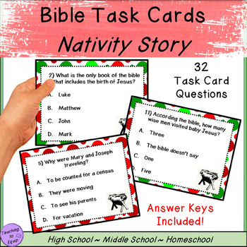 Preview of Jesus Birth Nativity Bible Trivia Task Cards Christmas activity