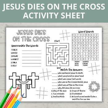 Preview of Jesus Dies on the Cross Activity Sheet, Easter Story Activity, Bible Story