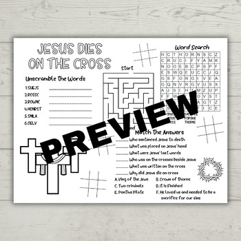 Jesus Dies on the Cross Activity Sheet, Easter Story Activity, Bible Story