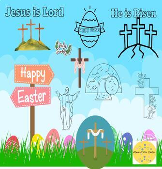 Preview of Jesus Easter He is Risen, God So Loved, Clip Art Coloring Pages