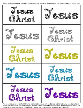 Preview of Jesus/ Jesus Christ Fabric Font 10 tag captions 5 colors for card sticker crafts