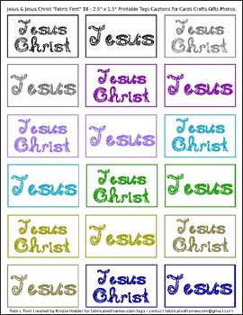 Preview of Jesus/ Jesus Christ Fabric Font 18 tag captions 9 colors for card sticker crafts